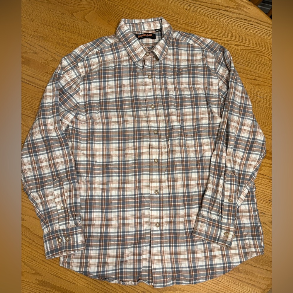 Ridgecut Toughwear Men's Large Western Casual Plaid Shirt - Blue and Tan